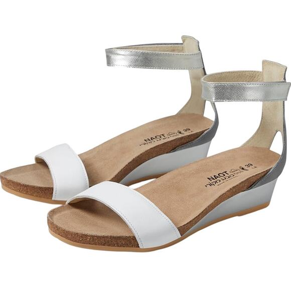 NAOT Womens Pixie Sandal EU 39 US 8 White Silver Leather EUC - Picture 1 of 15